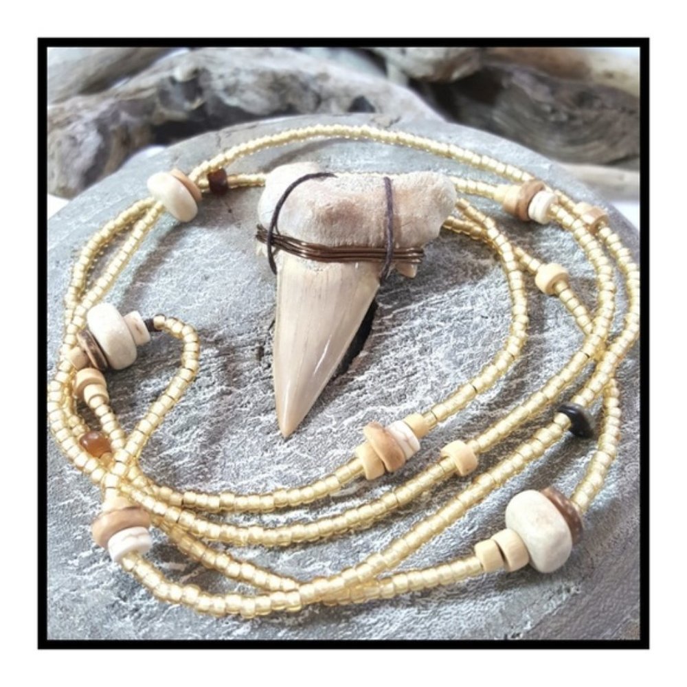 Artisan Fossil Shark Tooth Long Beaded Necklace